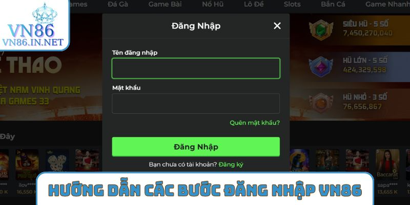 Hướng dẫn các bước Đăng nhập VN86