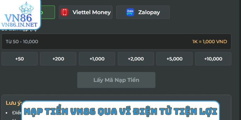 Nạp tiền VN86 qua ví điện tử tiện lợi